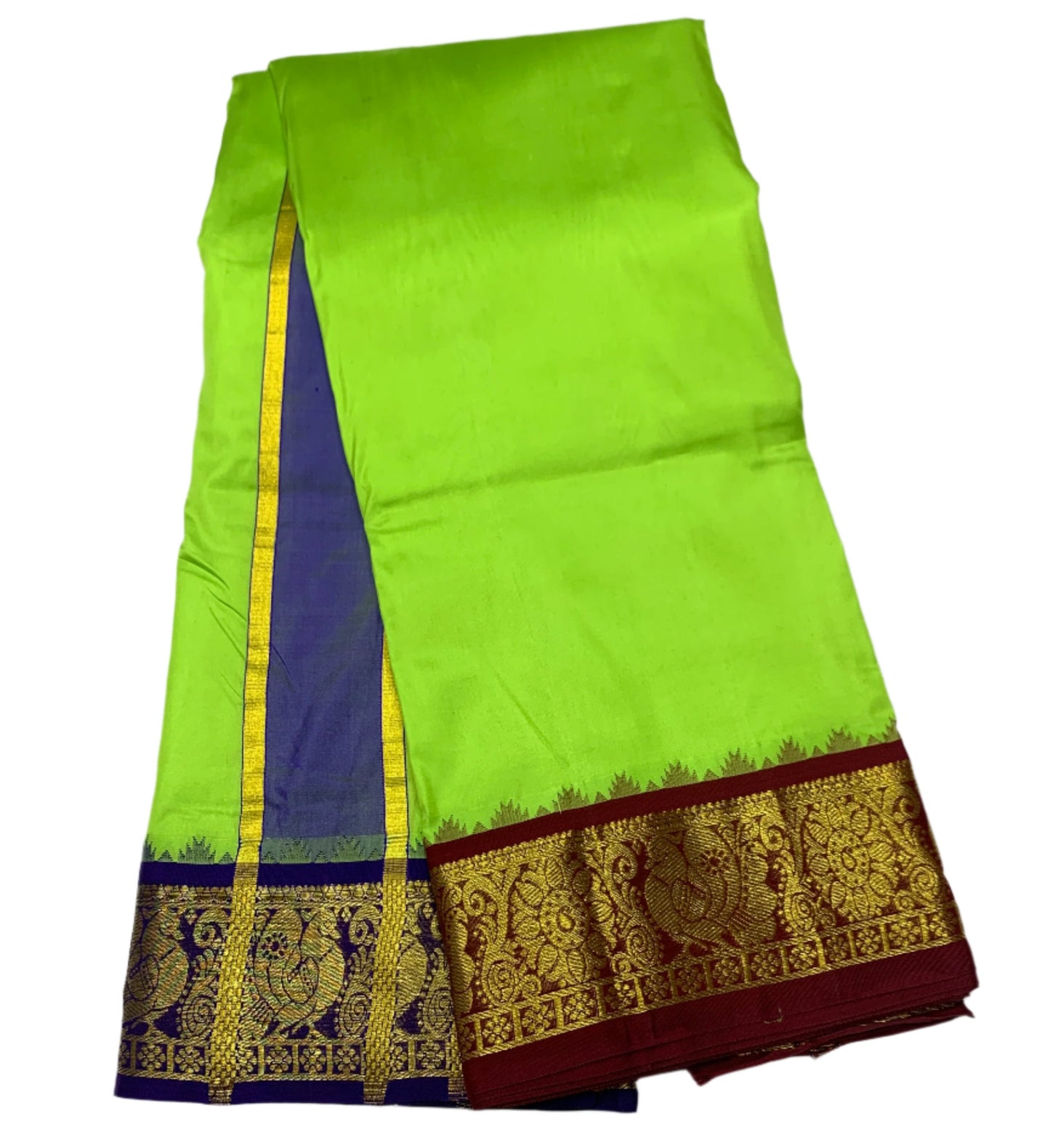 9X5 Pure Silk Dhoti Apple Green Colour Blue Border