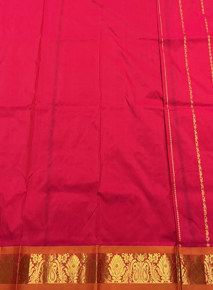 Tomato Pink Shade Semi silk Kids Pattu Pavadai with Contrast border for age 5 to 10