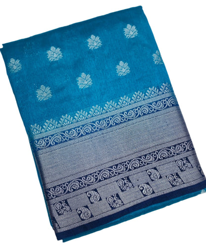 Tussar Saree Colour Light Blue Colour with Navy Blue Border