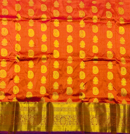 Dual Shade Pure Kanchipuram Kids Pattu Pavadai with Contrast border for age 2 to 5