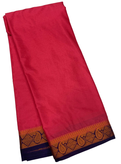 Crepe Saree Red Pink Colour with Navy Blue Border