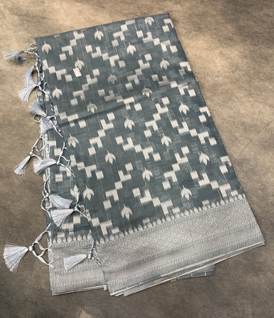 Banaras Katan Saree Gray Colour with Katan Work Border