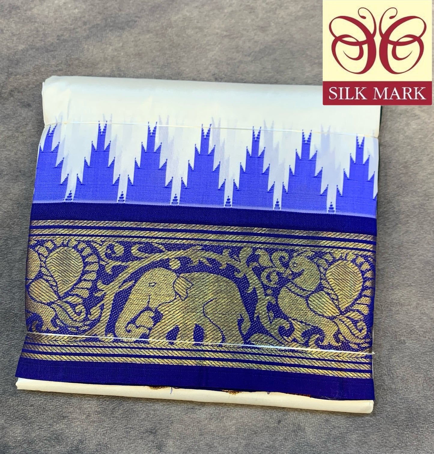 6 Mulam Silk Pooja Towel White Colour with Ganga Jamuna Korvai Border( Pre Order Available)