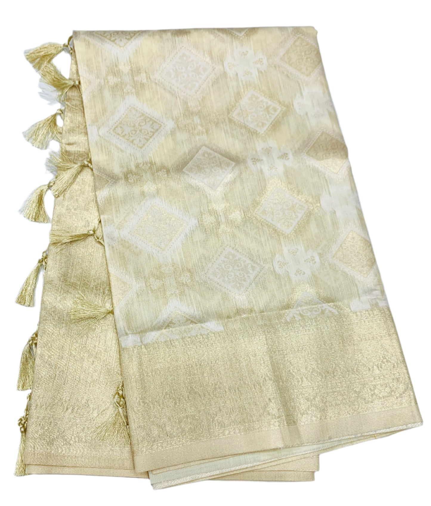 Soft Vegan Silk Saree Off White Colour with Sliver Zari Border