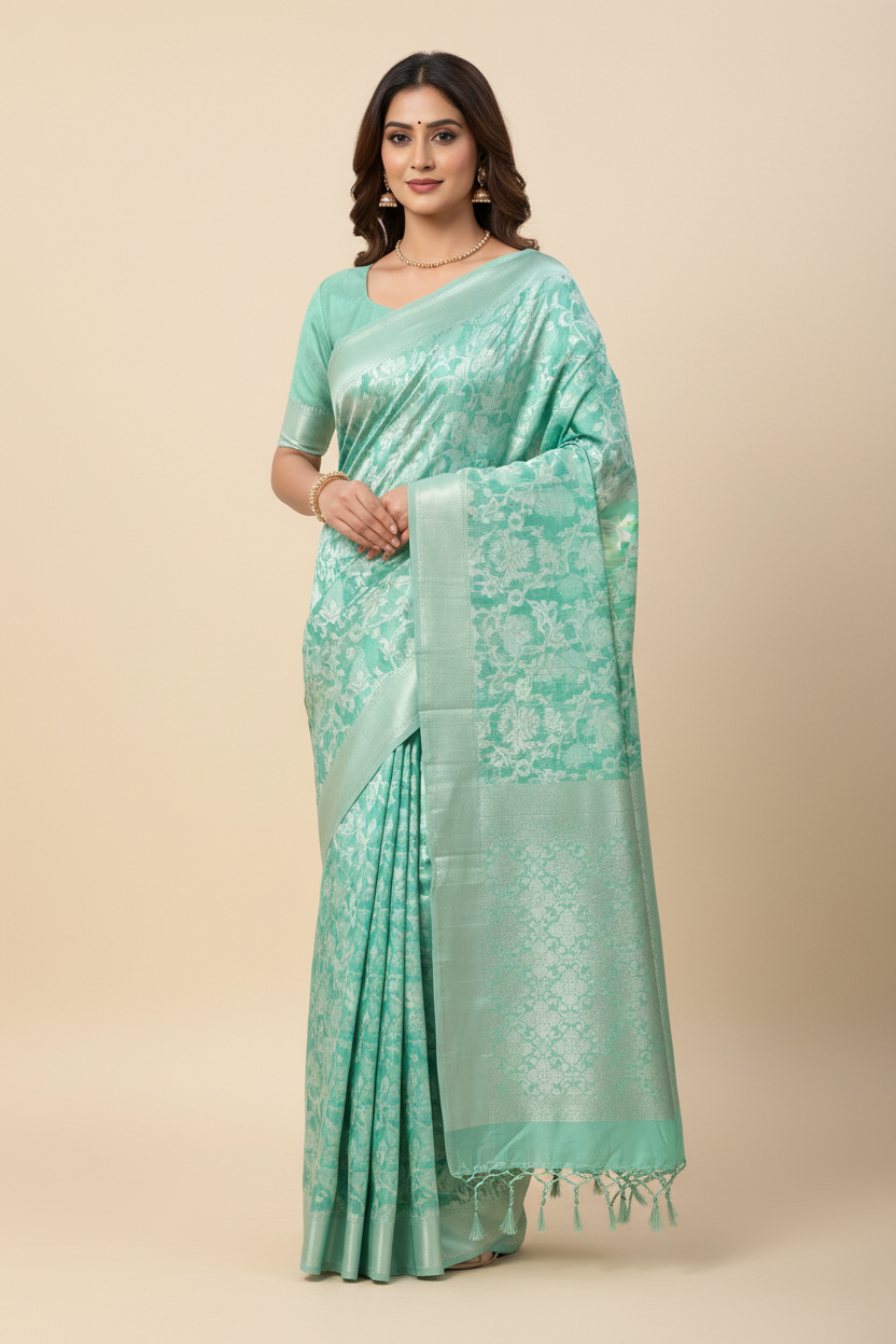 Banaras Katan Saree Sapphire Colour with Katan Work Border
