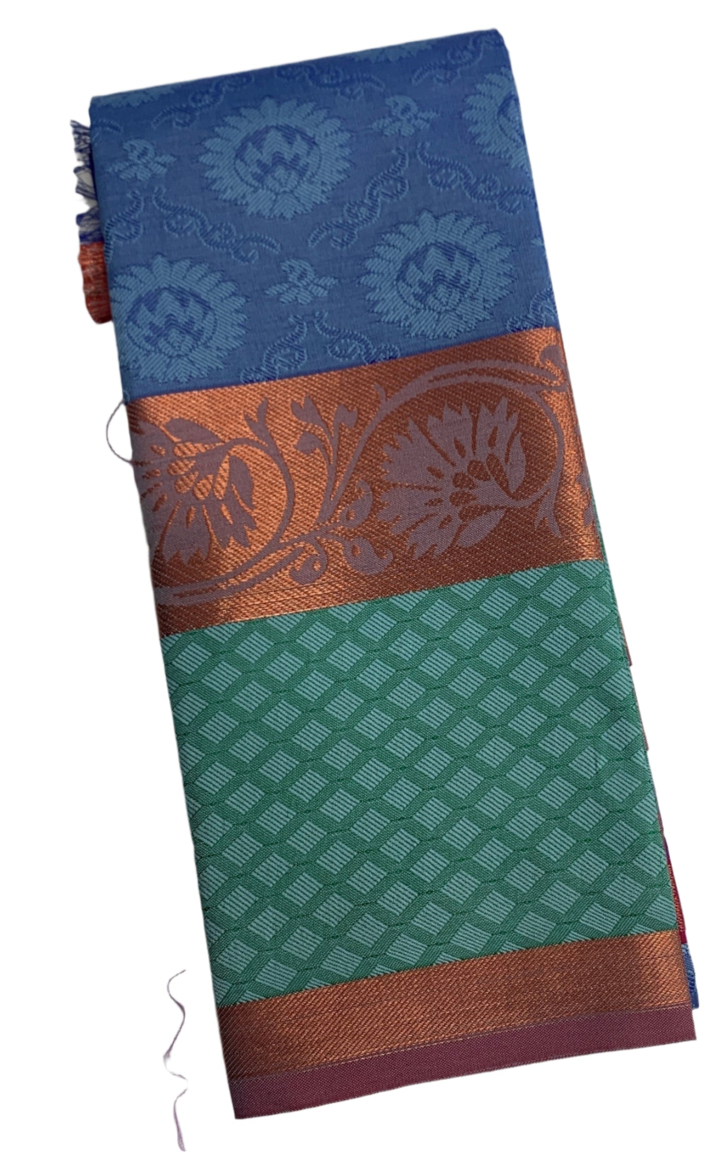 Synthetic Cotton Saree Sky Blue Shade with Sapphire and Copper Zari Border