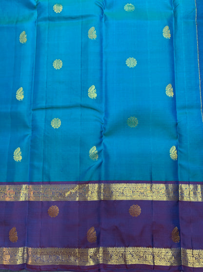Pure Kanchipuram Silk Saree Peacock Green Colour with Rettai Pettu Border