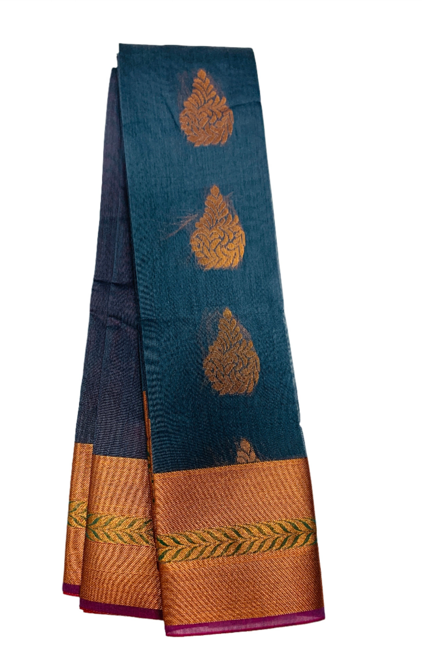 Gray Shade Silk Cotton Saree with Copper Zari Border