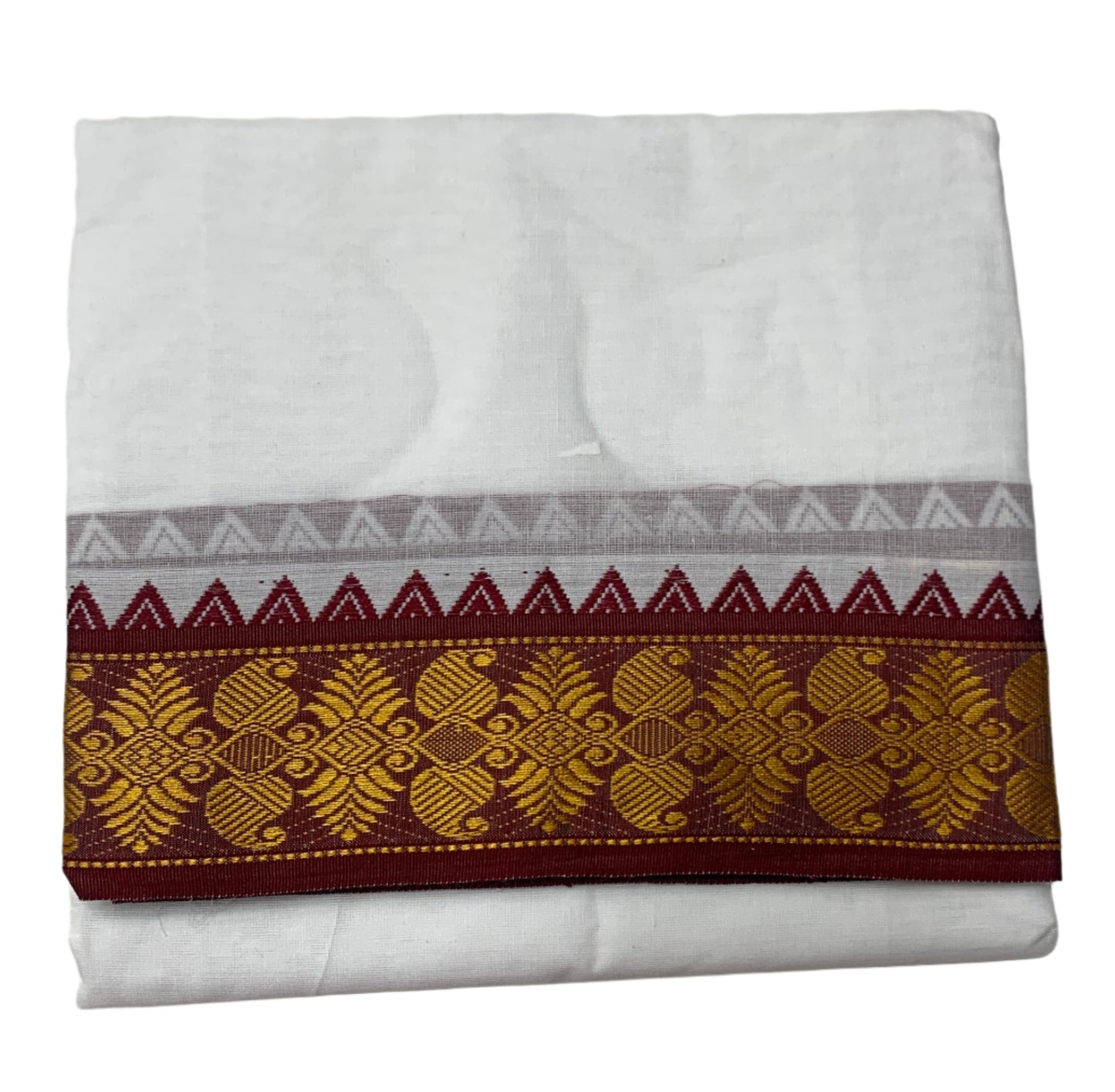 9X5 Cotton Dhoti White Maroon and Green Border with Angavastram