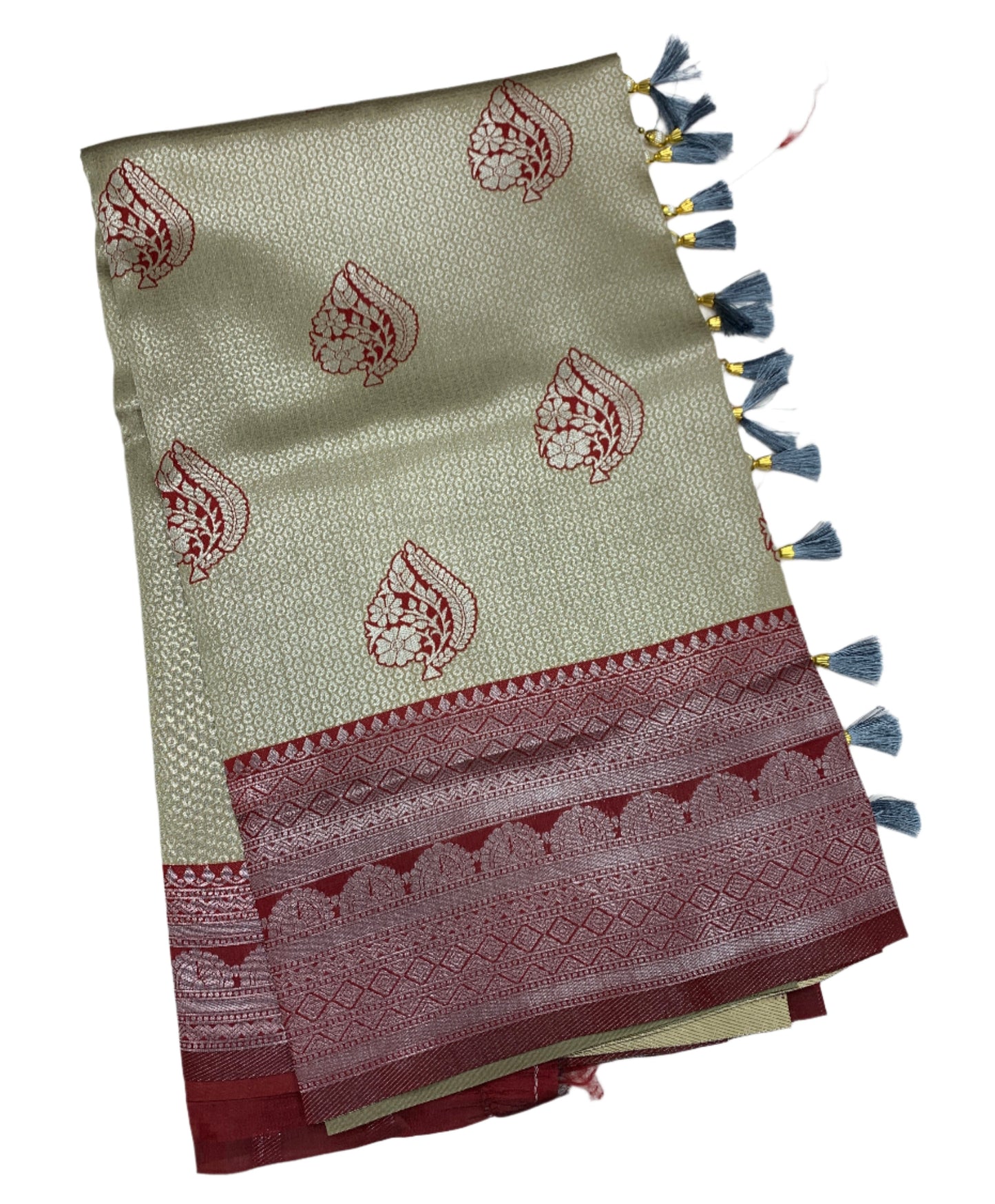 Art Silk Saree Light Pista Green Colour with Maroon Border