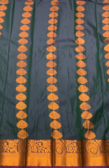 Vegan Silk Saree Dark Green Colour Saree with Copper Border