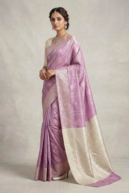 Soft Silk Casual Saree Onion Pink with Sliver Zari Border