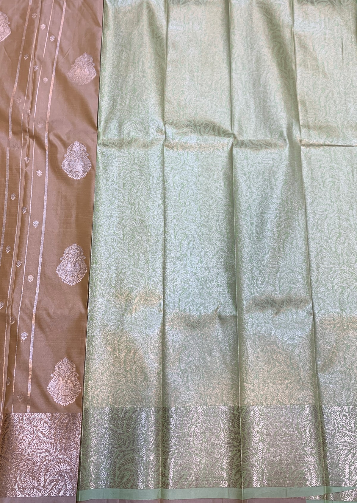 Soft Silk Casual Saree Antique Gold with Sliver Zari Border