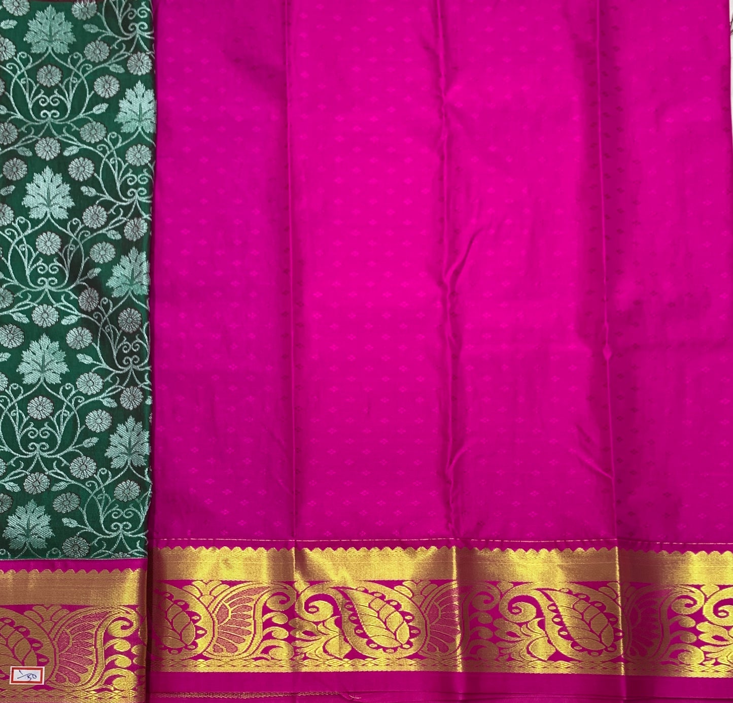 Peacock Green Shade Vegan Silk Kids Pattu Pavadai with Contrast Border for Newborn to 2 Years