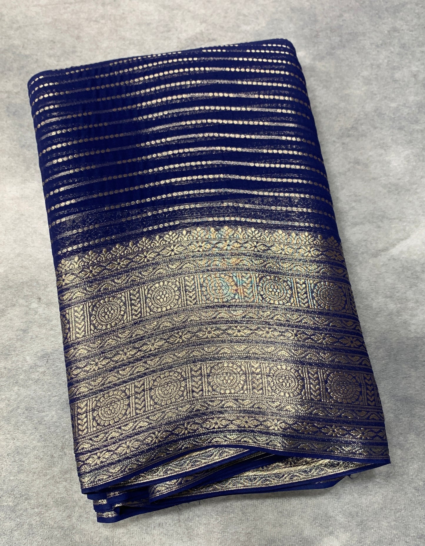 Georgette Saree Blue Colour with Sliver Floral Design Border