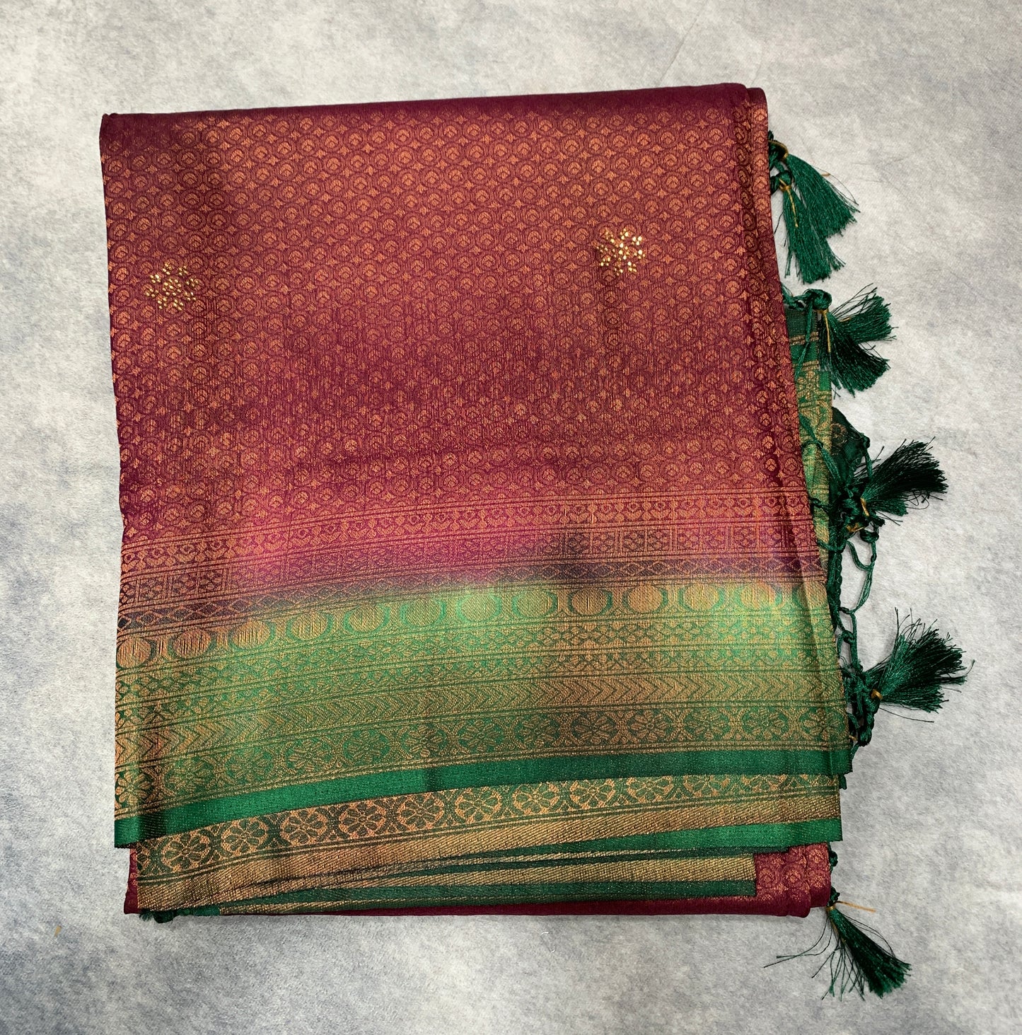 Soft Silk Saree Beetroot Pink Colour and Stone Work with Green Colour Pallu