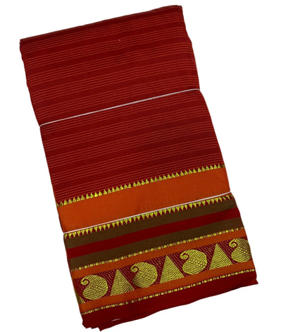 Arani Silk Saree Maroon Colour with Orange and Green Border