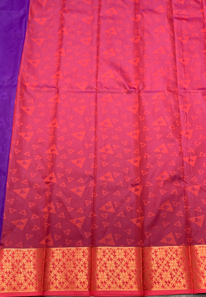Synthetic Cotton Saree Purple Colour with Pinkish Gold Colour Border