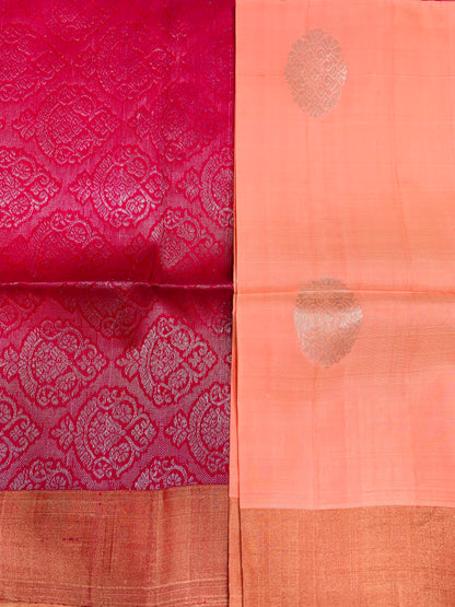 Soft Silk Saree Salmon Colour with Copper border