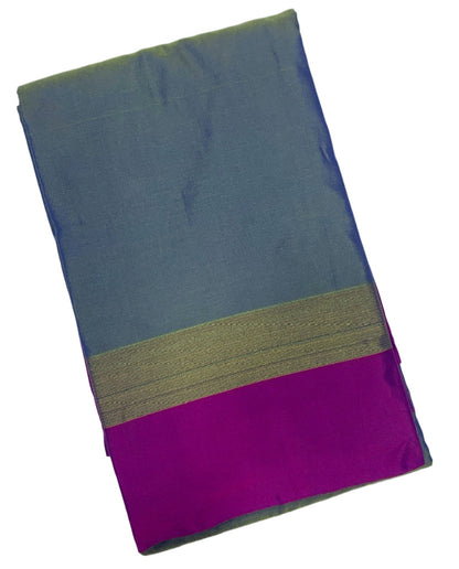 Arani Silk Saree Peacock Blue Colour with Purple and Golden Zari Border