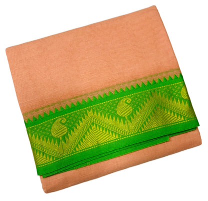 9X5 Cotton Dhoti Light Salmon Colour with Green and Blue Border