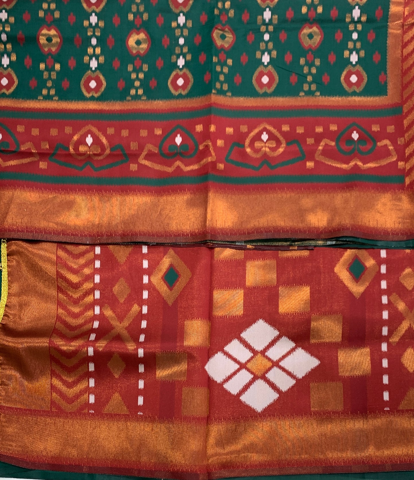 Pochampalli Semi Silk Saree Green Colour with Maroon Border