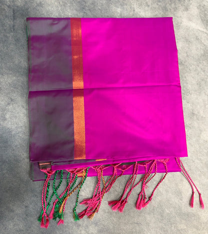 Art Silk Saree Pink Colour with Purple and Copper Border