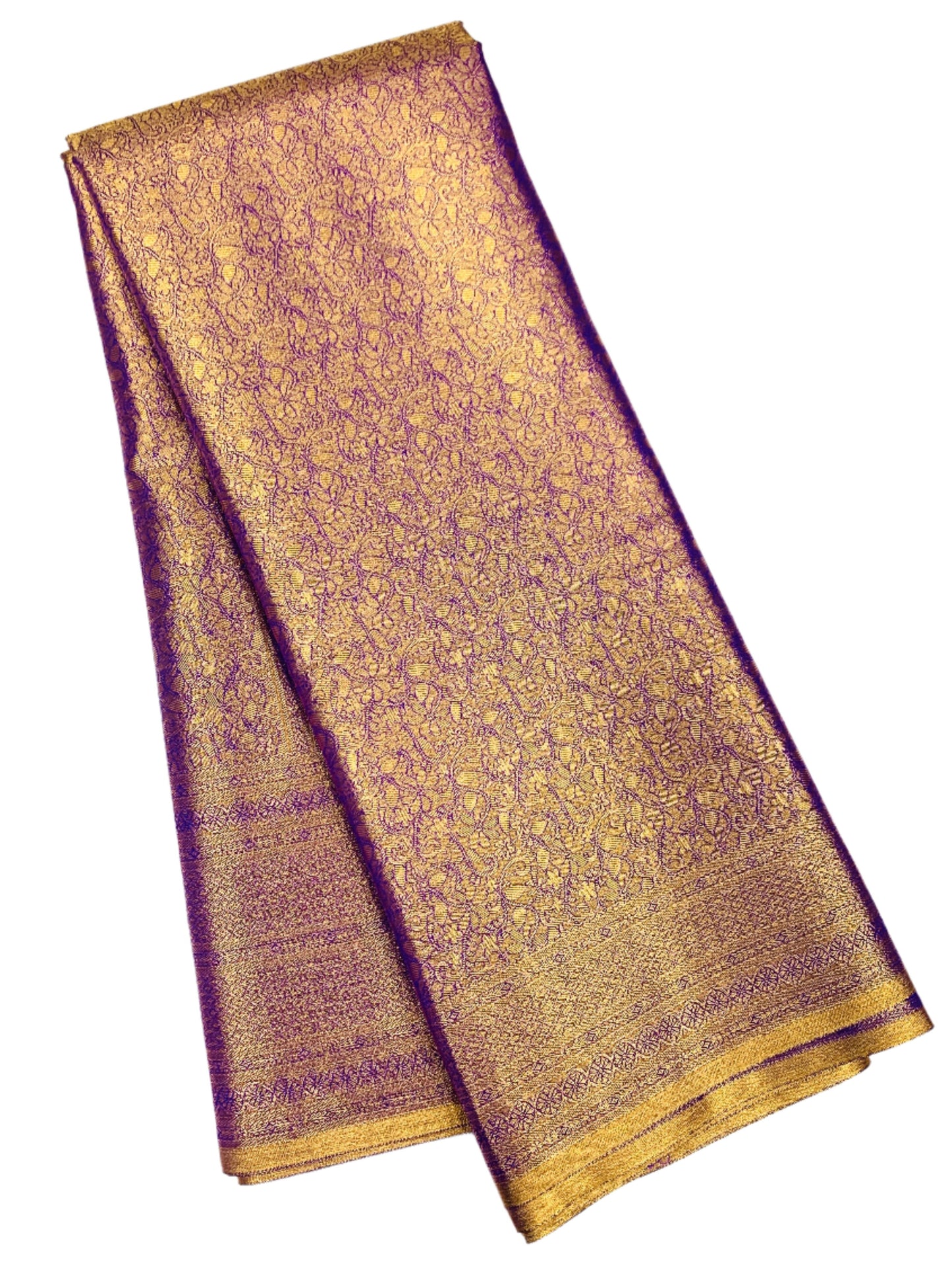 Golden and Blue Shade Soft Kanchi Tissue Pattu Saree with Self Border