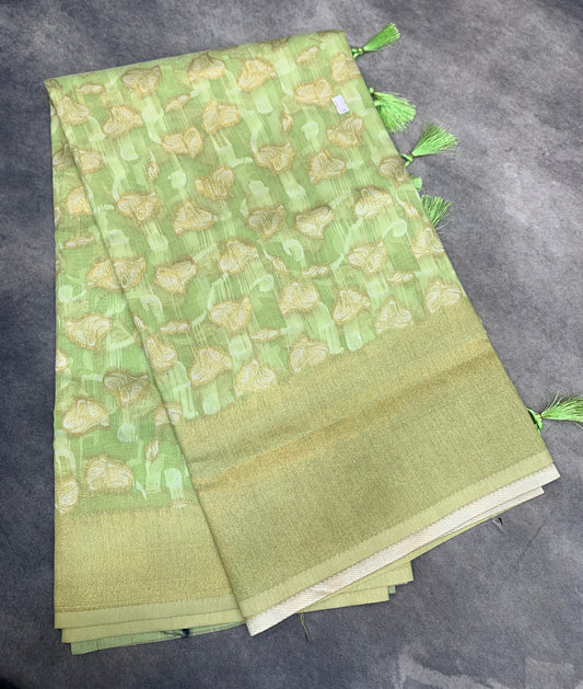 Banaras Katan Saree Apple Green Colour with Katan Work Border