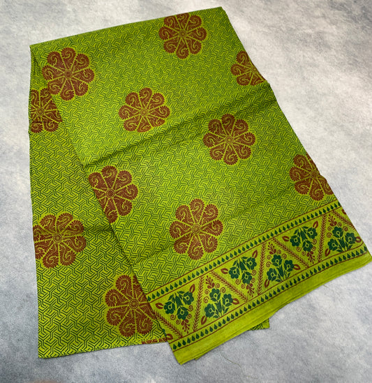 Chettinad Sungudi Cotton Olive Green Colour with Floral Design