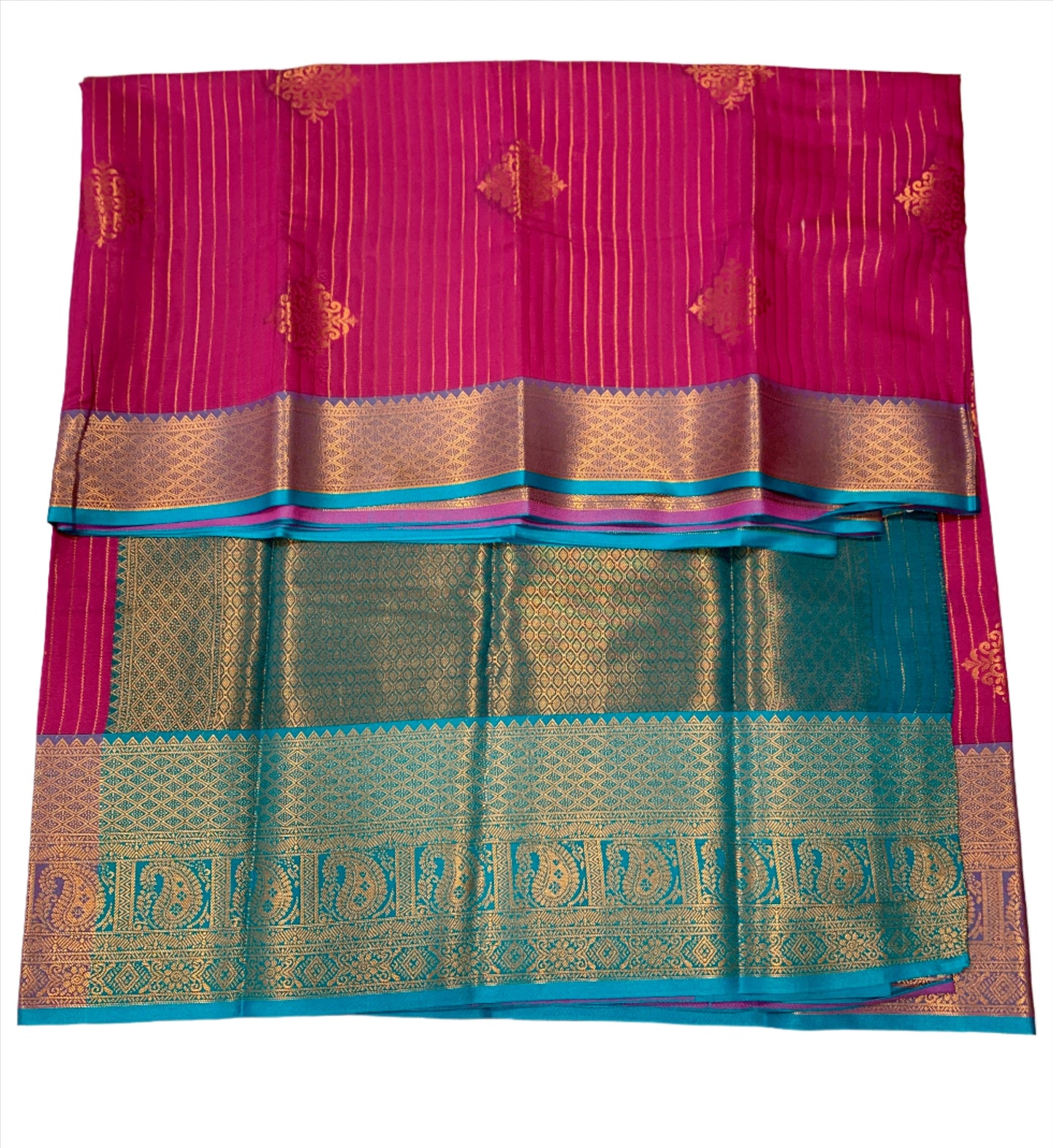 Vegan Lakshadeepam Silk Saree Pink Colour with Copper Border