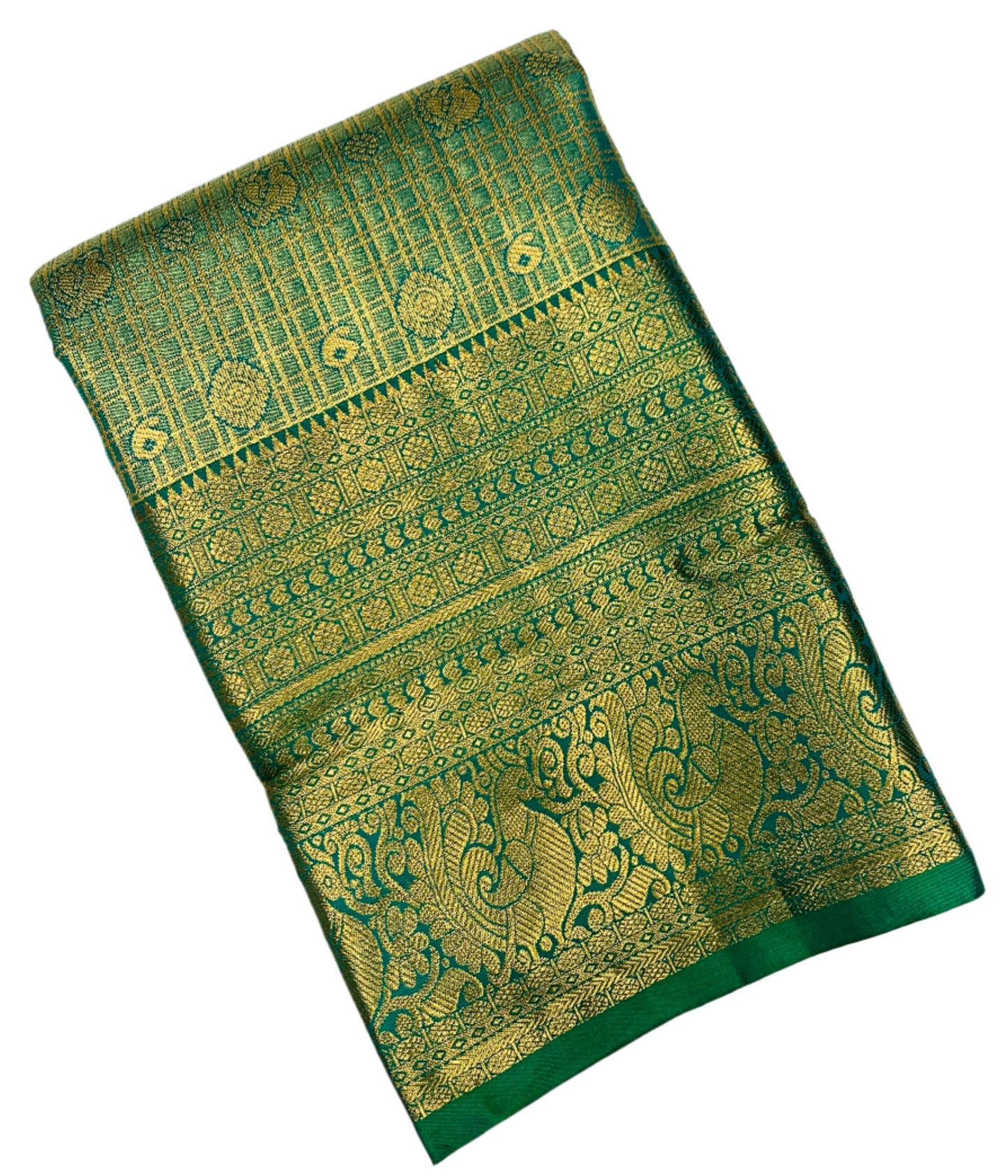 Green shade Soft Kanchi Tissue Pattu Saree with Self border