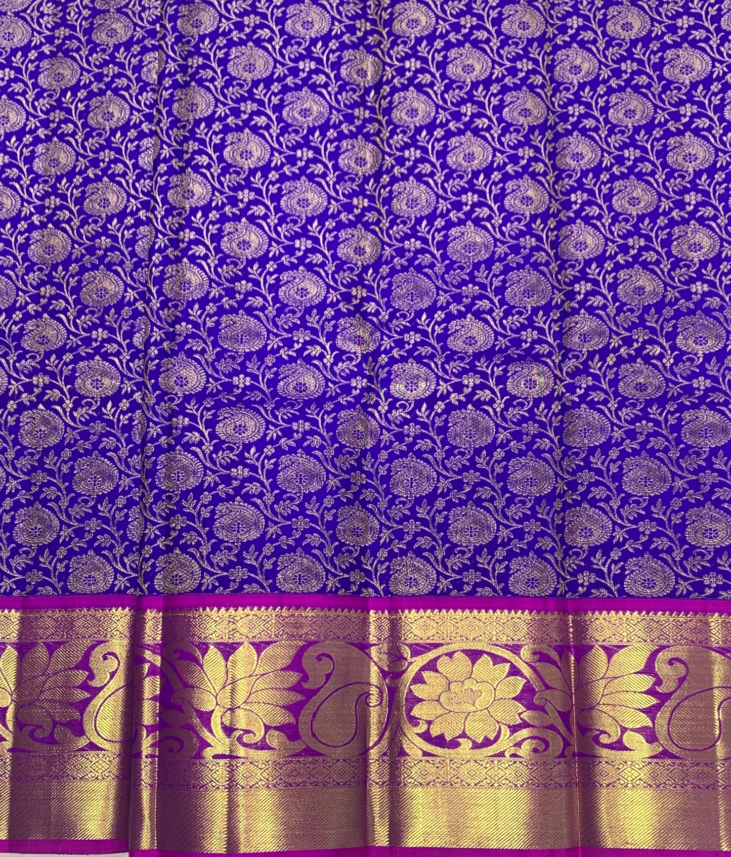 Blue shade Pure kanchipuram Kids Pattu Pavadai with contrast border for newborn to 2 Years