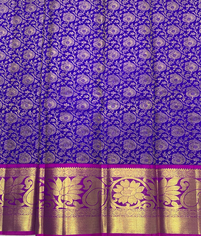 Blue shade Pure kanchipuram Kids Pattu Pavadai with contrast border for newborn to 2 Years