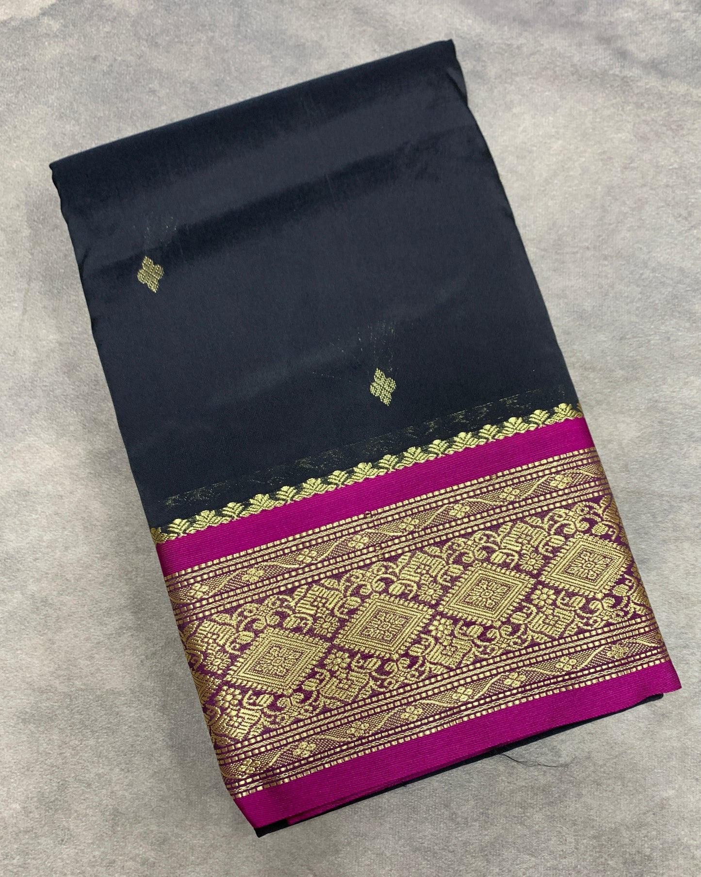 Block Colour Saree with Golden and Pink Border