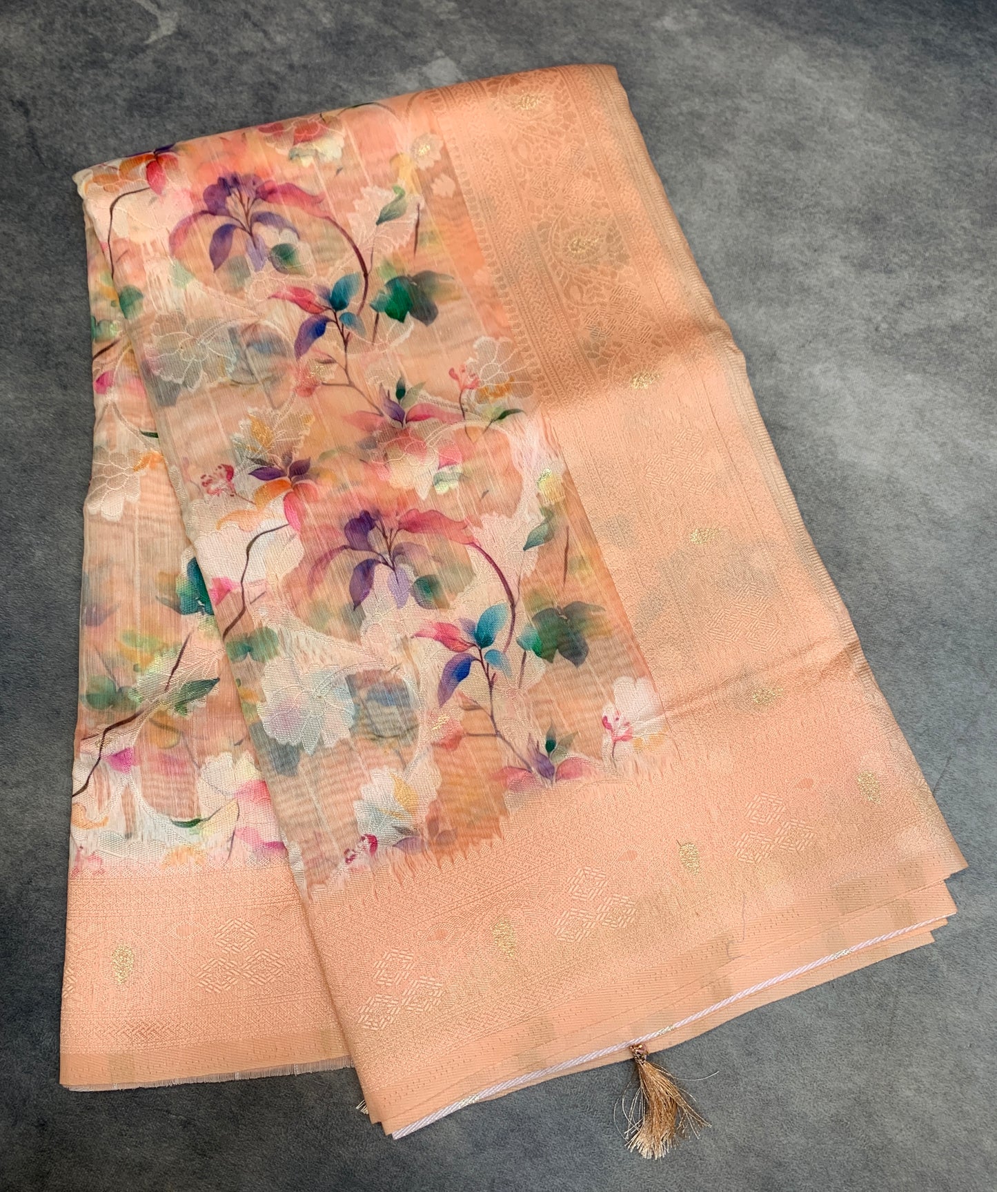 Digital Print Cotton Saree Light Peach Colour with Floral Pattern