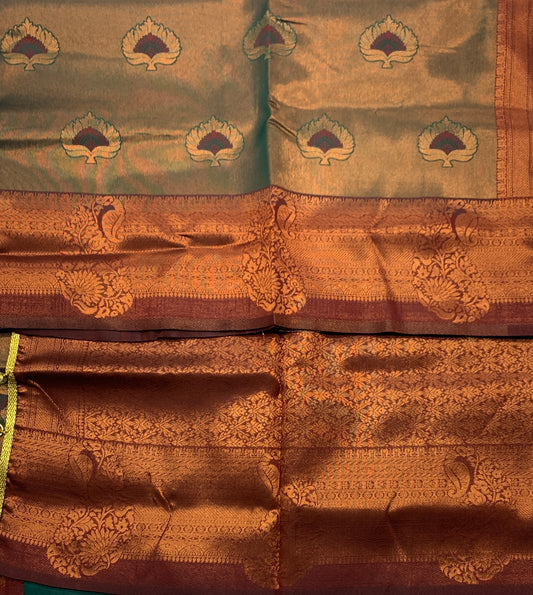 Art Silk Saree Green Colour with Maroon Border