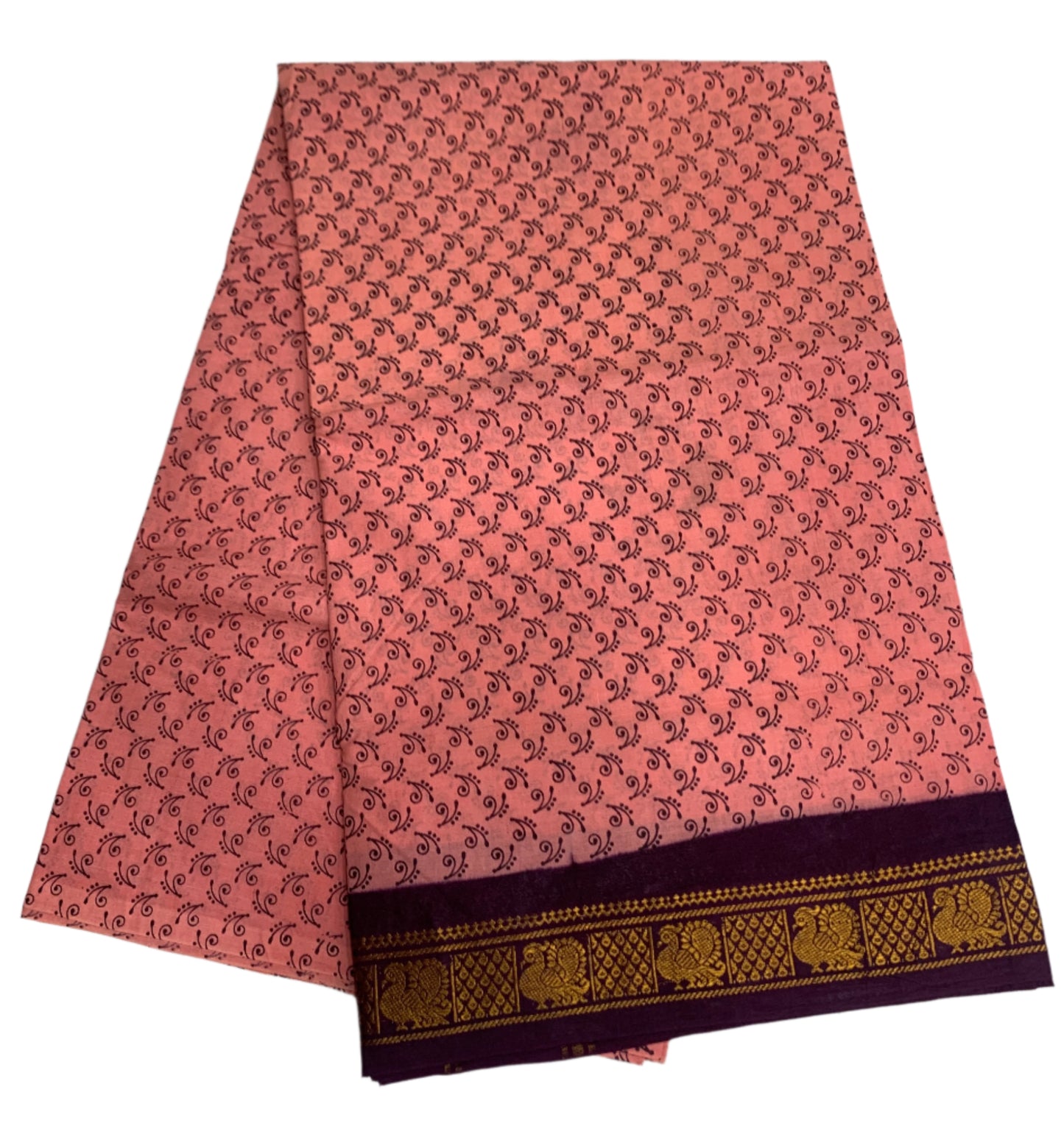 Chettinad Sungudi Cotton Light Peach Colour with Dark Magenta Border