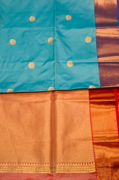 Soft Vegan Silk Saree Sky Blue Colour with Copper Border