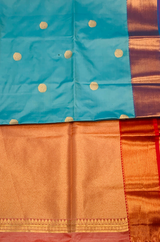 Soft Vegan Silk Saree Sky Blue Colour with Copper Border