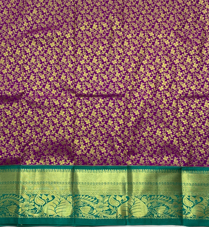 Purple Shade Vegan Silk Kids Pattu Pavadai with Contrast Border for age 2 to 5