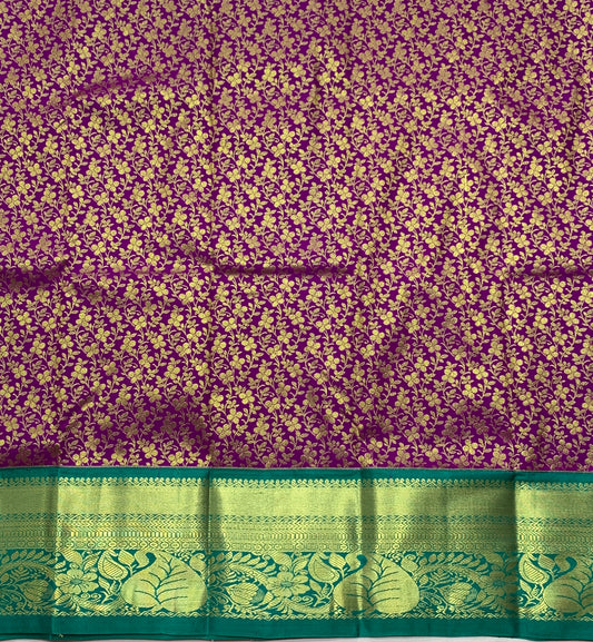 Purple Shade Vegan Silk Kids Pattu Pavadai with Contrast Border for age 2 to 5