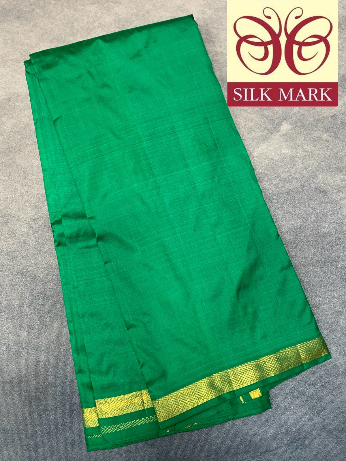 9X5 Pure Silk Dhoti Green Colour with Small Golden Zari Border