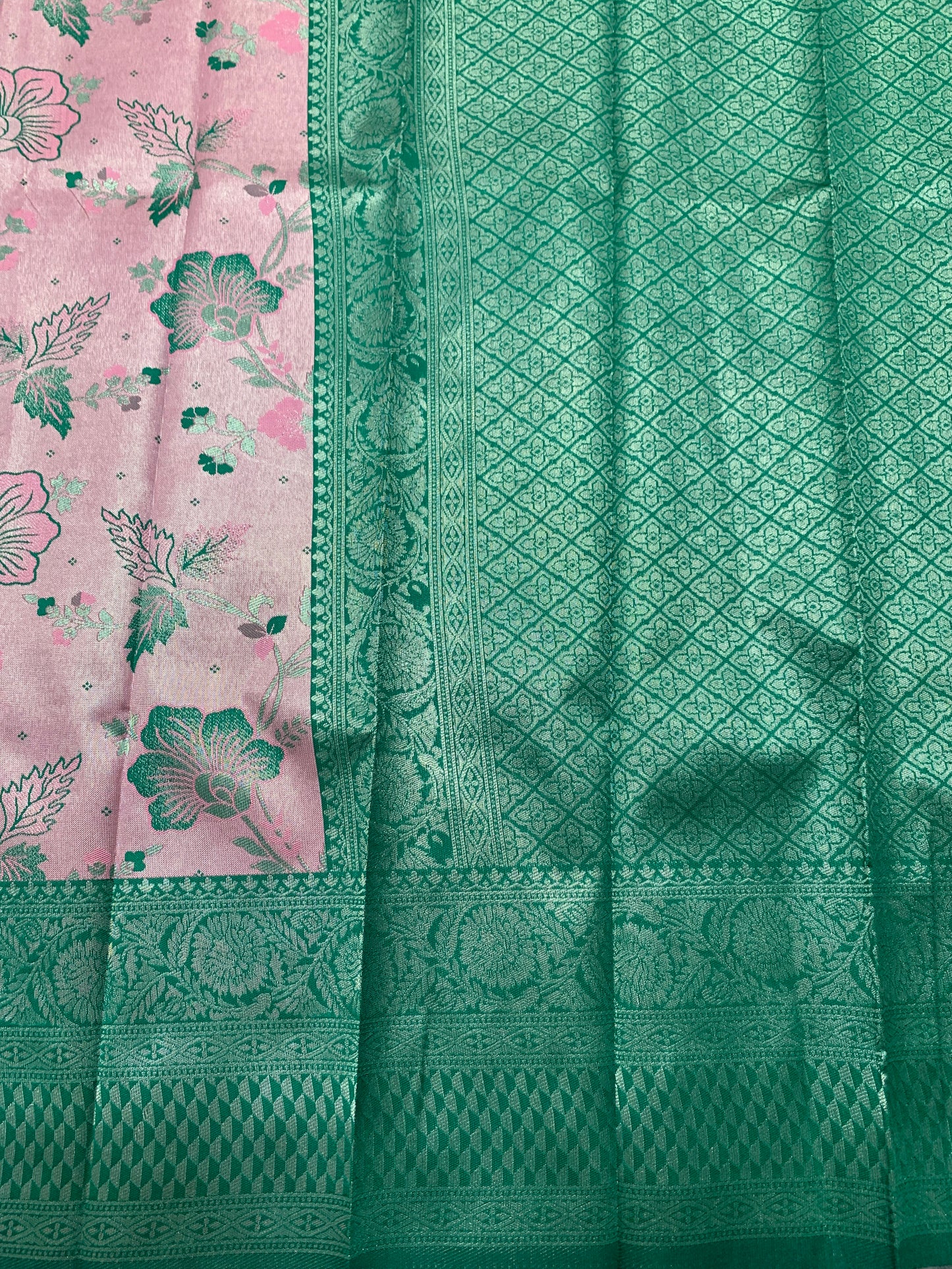Art Silk Saree Pink Colour with Rama Green Colour Border