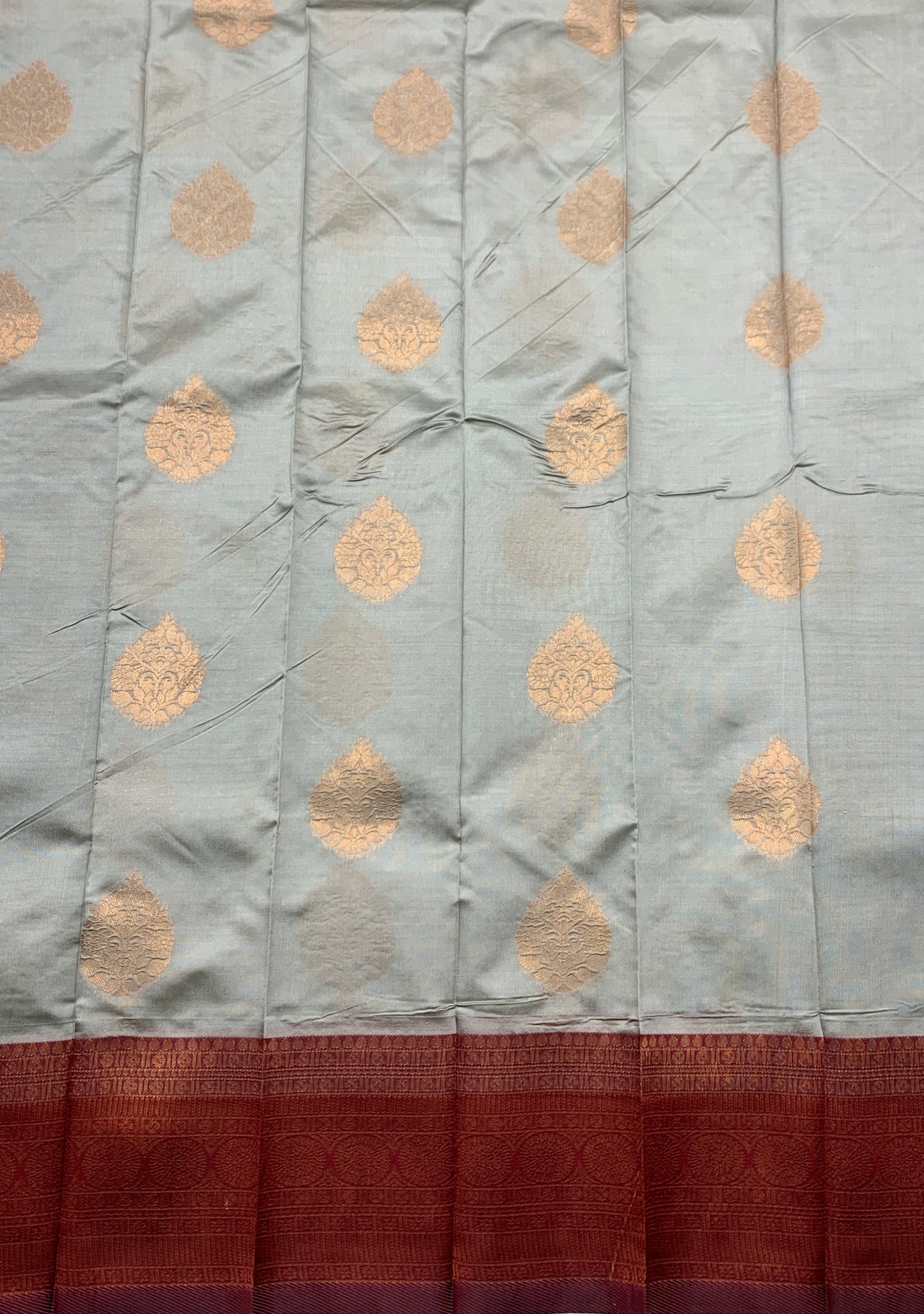 Art Silk Saree Light Gray Colour with Maroon Border