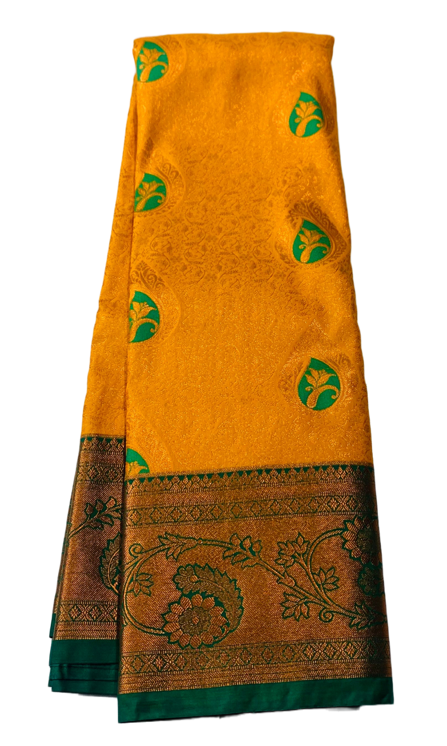 Vegan Silk Saree Mango Yellow shade with Green Border