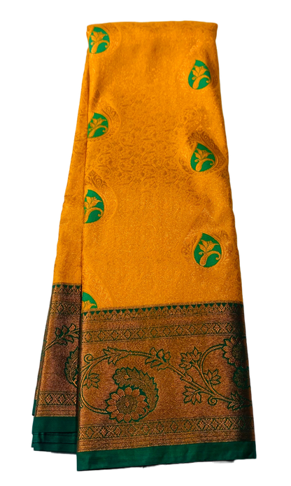 Vegan Silk Saree Mango Yellow shade with Green Border