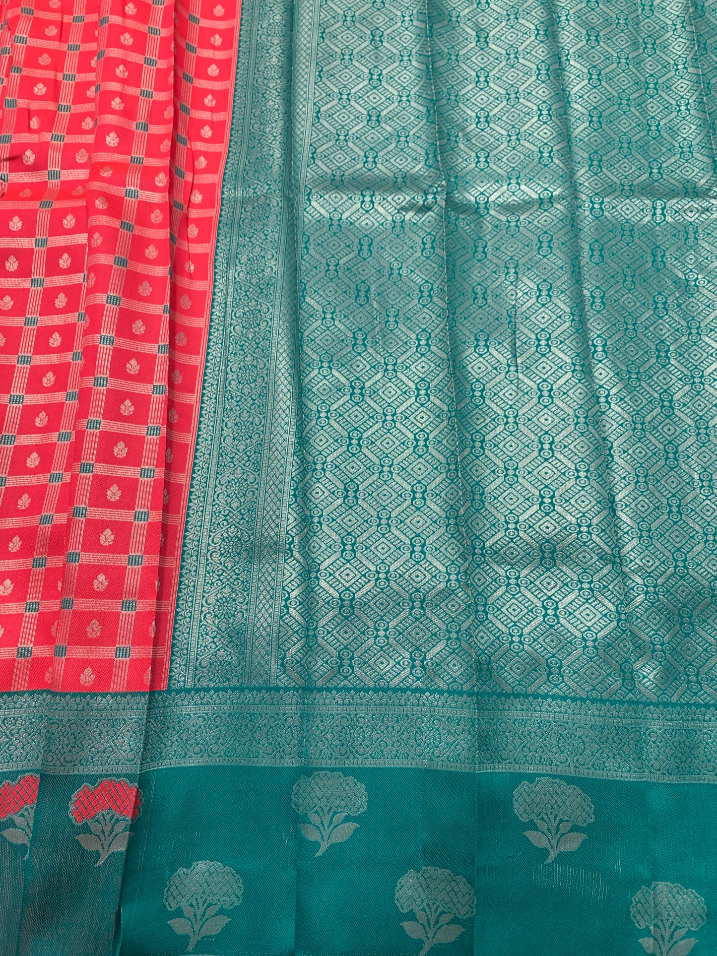 Art Silk Saree Tomato Red Colour with Rama Blue Colour Border