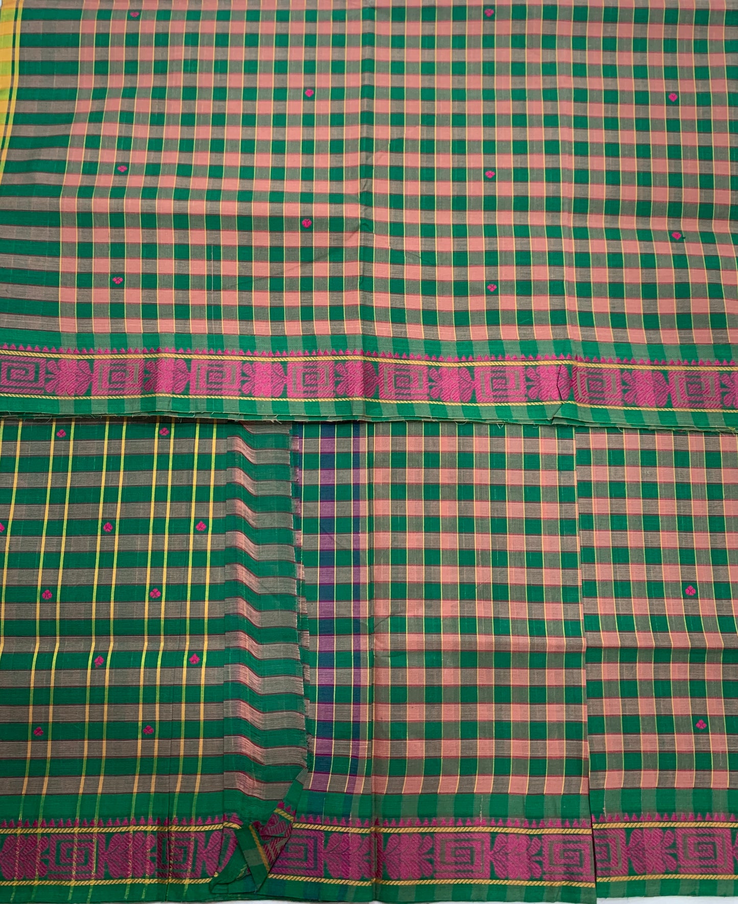 Chettinad Cotton Saree Green Shade with Pink Border