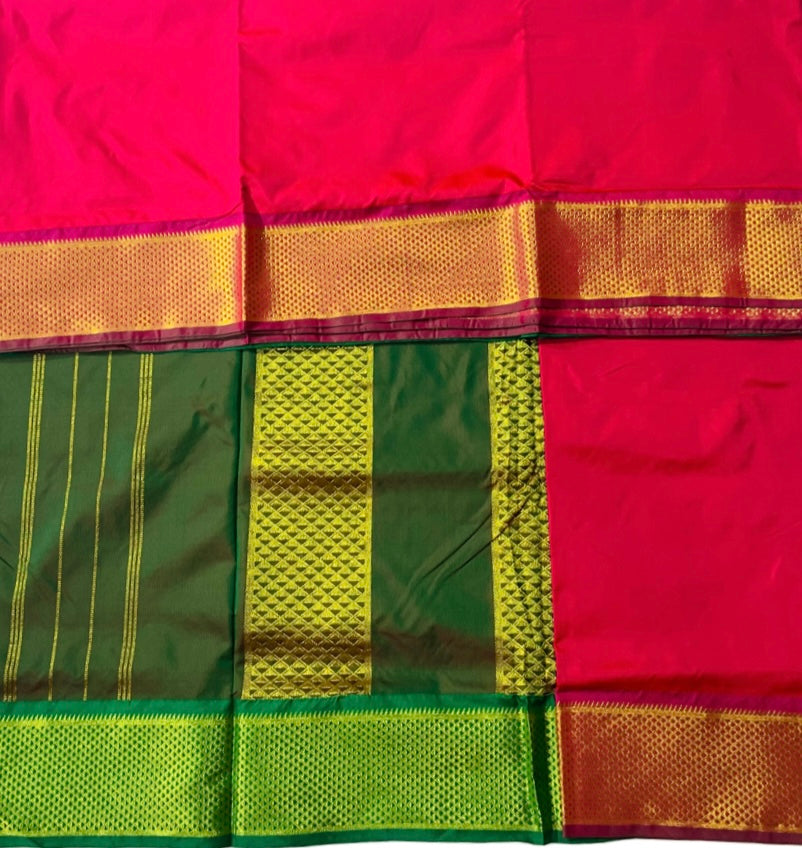 9 yards Vegan Silk Saree Pink Colour with Golden Border